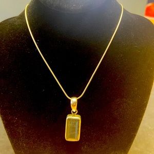 Blue-Gray Stone on Sterling Herringbone Necklace